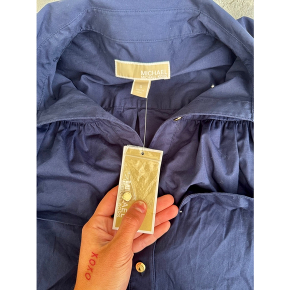 Michael Kors Brand New with Tags Small Cold Shoulder Ruffled Sleeve Blouse Navy - Picture 4 of 5